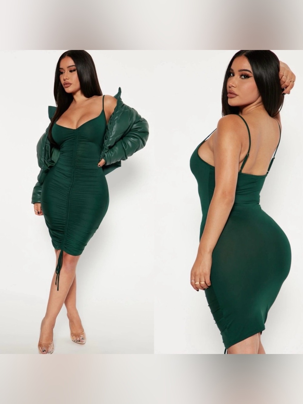 Fashion Nova Shanghai Ruched Dress – Hunter Green | 1X